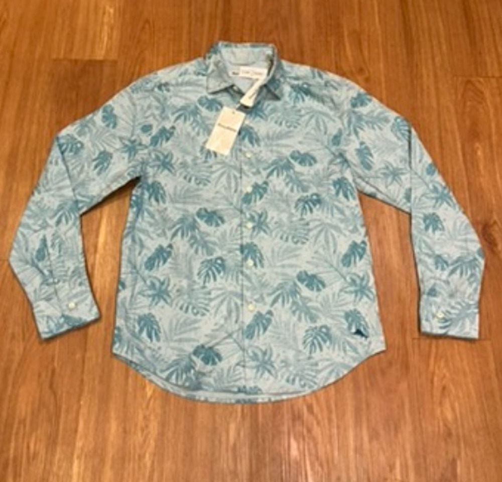 Tommy Bahama Mens Digital Palms Printed Shirt Mosaic Blue Size S